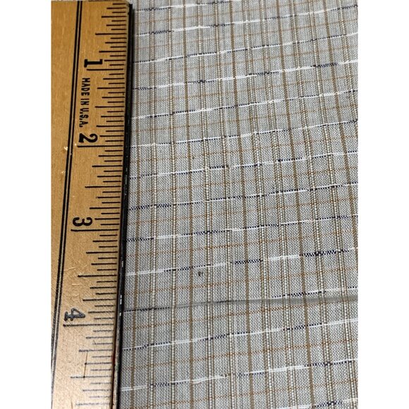 Vintage Beige & Brown Checkered Fabric 19" x 44" Cotton Material Sewing & Crafts - Picture 2 of 3